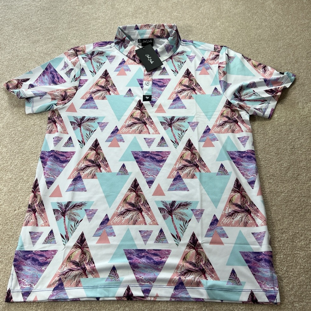 NEW Bad Birdie Purple and Pink Geometric Polo Shirt‎